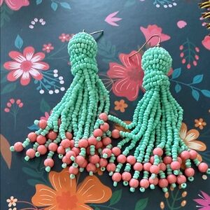 4/$20 Mint Green and Coral Beaded Tassel Earrings
